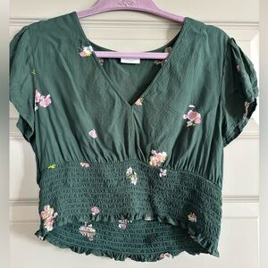 Abound Dark Green Floral Blouse